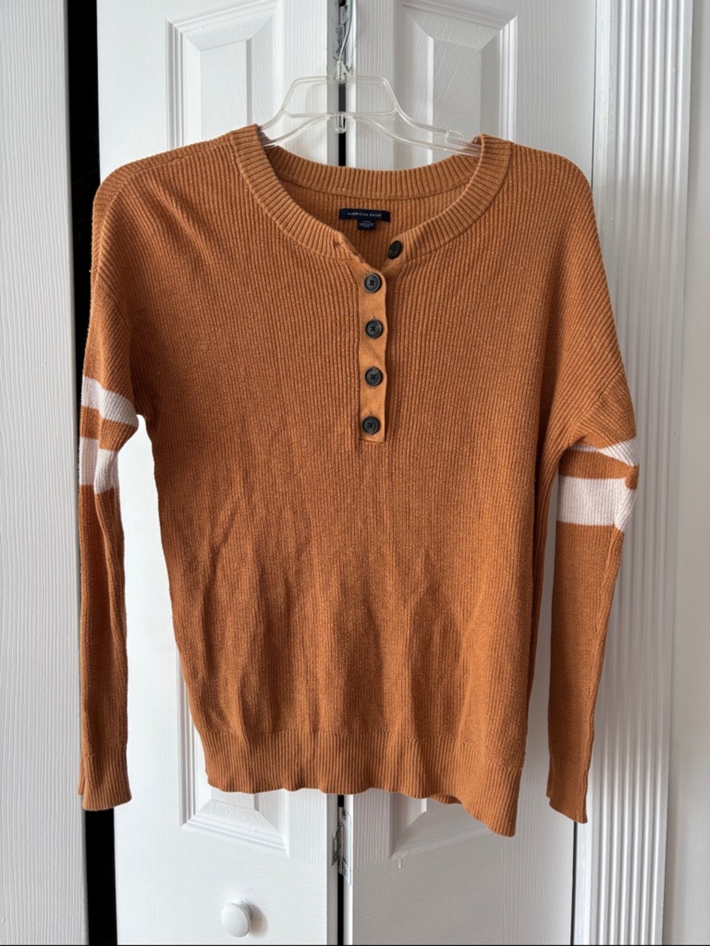 American Eagle Outfitters Cinnamon Button-Front Henley Sweater